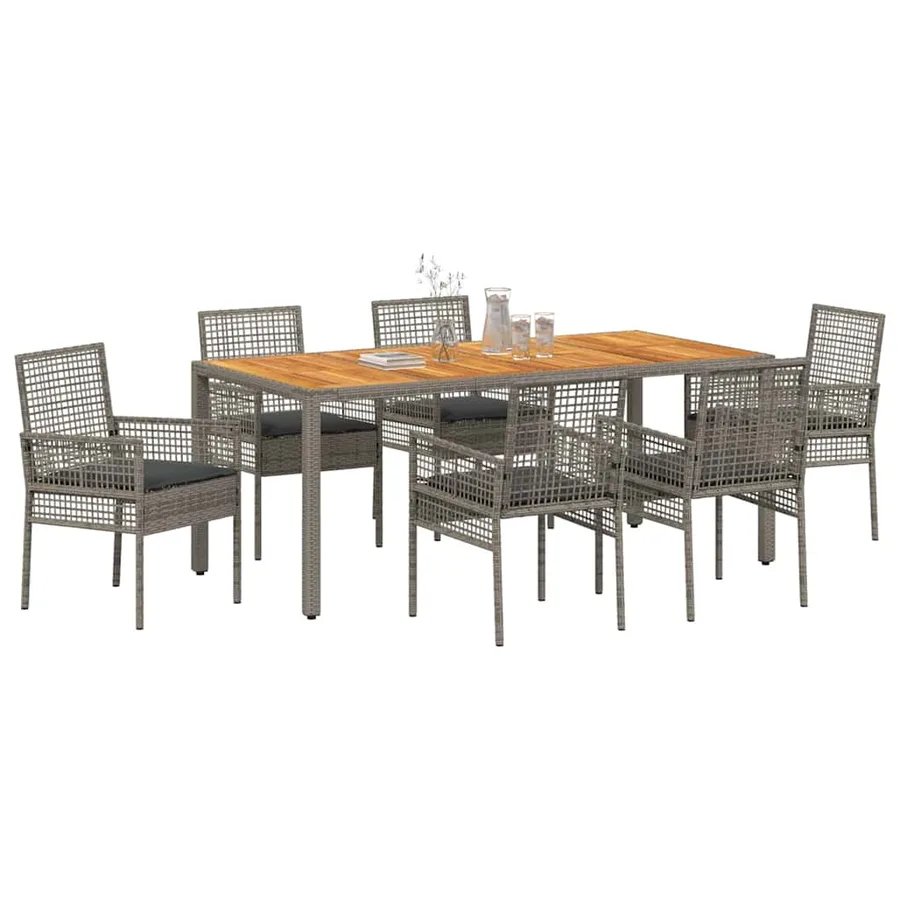 Ensemble de salle à manger pour jardin 7 pcs Gris polyrotin - 3