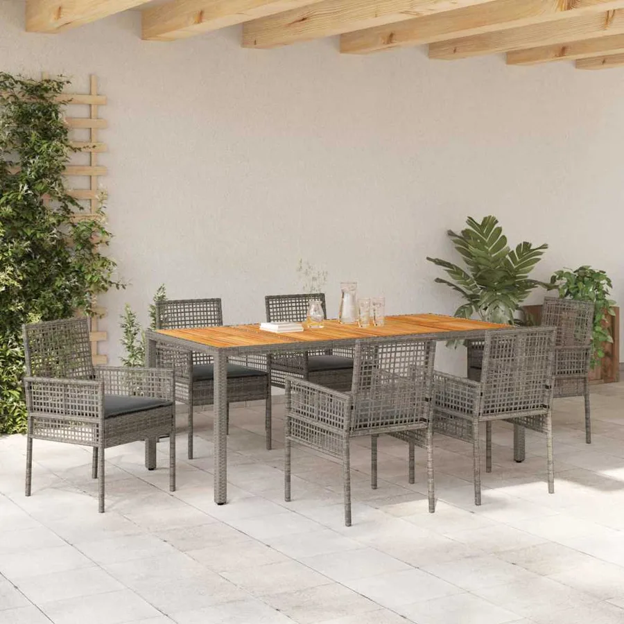 Ensemble de salle à manger pour jardin 7 pcs Gris polyrotin - 4