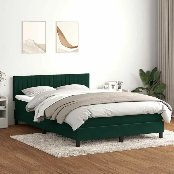 Sommier à lattes de lit et matelas et LED vert foncé 140x210cm velours