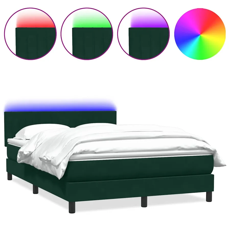 Sommier à lattes de lit et matelas et LED vert foncé 140x210cm velours - 2