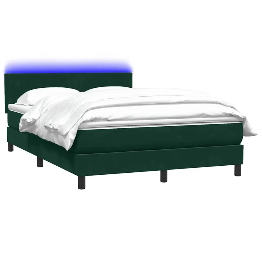 Sommier à lattes de lit et matelas et LED vert foncé 140x210cm velours - 3