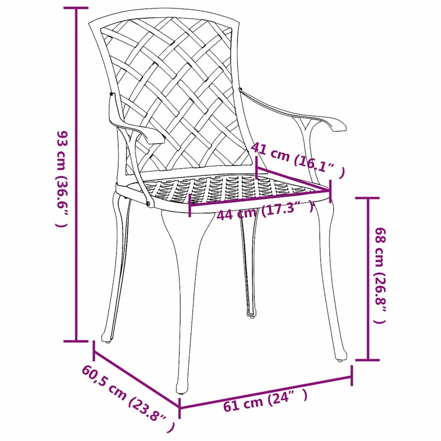 Chaise de jardin 4 pcs Vert 61 x 60,5 x 93cm Aluminium - 11