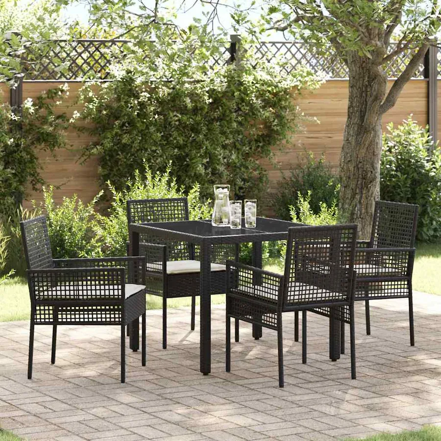Ensemble de salle à manger pour jardin 5 pcs Noir polyrotin