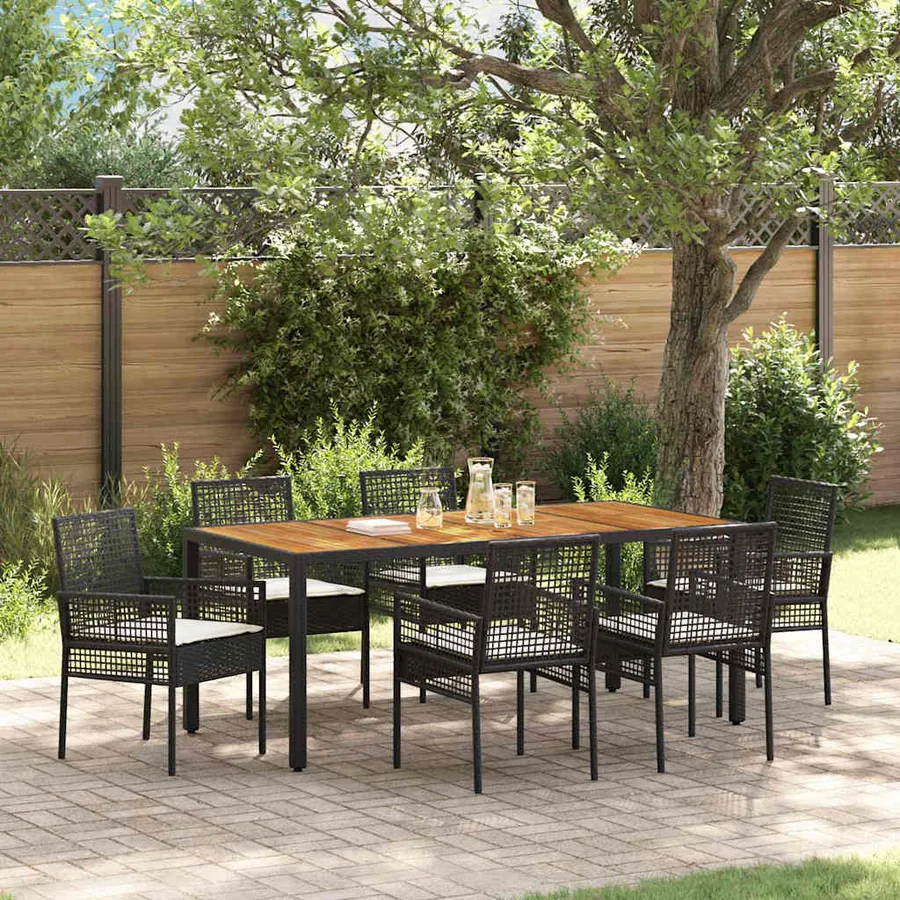 Ensemble de salle à manger pour jardin 7 pcs Noir polyrotin
