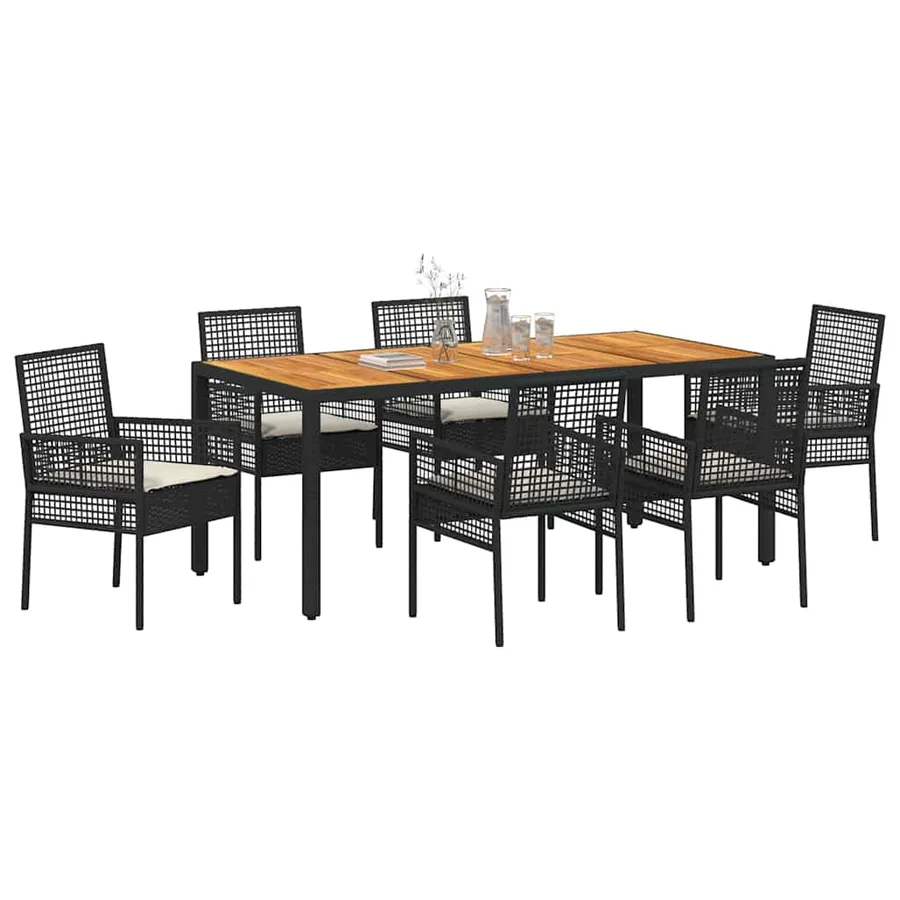 Ensemble de salle à manger pour jardin 7 pcs Noir polyrotin - 3