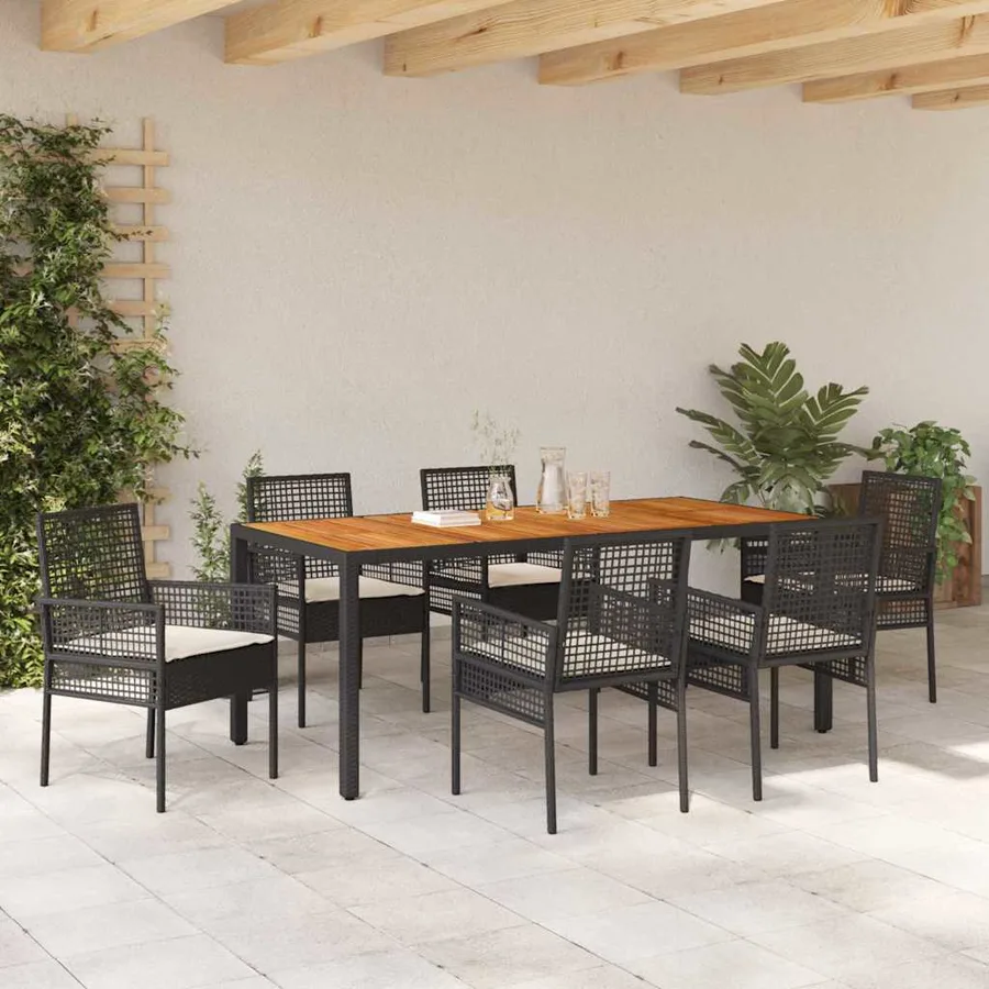 Ensemble de salle à manger pour jardin 7 pcs Noir polyrotin - 4
