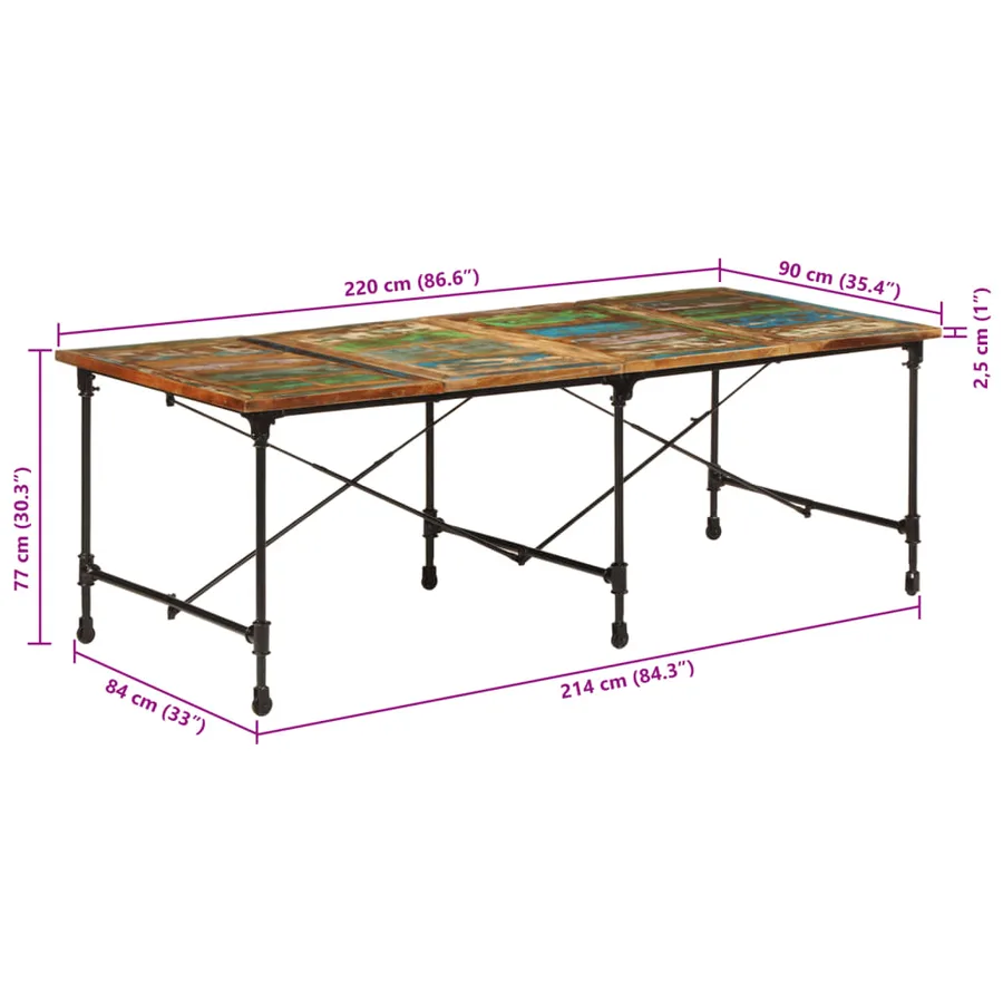 Table à manger 220x90x77 cm bois massif de récupération - 9