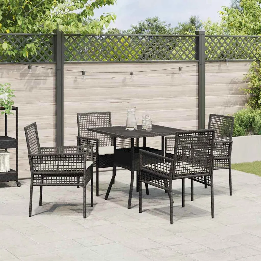 Ensemble de salle à manger pour jardin 5 pcs Noir polyrotin - 4