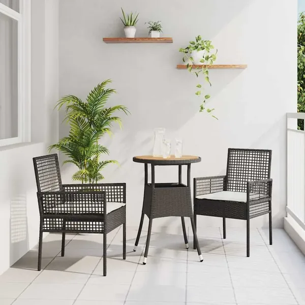 Ensemble de salle à manger pour jardin 3 pcs Noir polyrotin