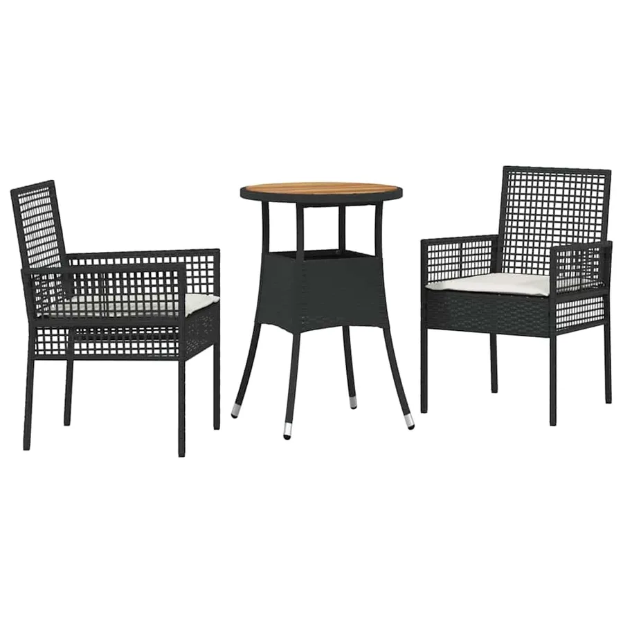 Ensemble de salle à manger pour jardin 3 pcs Noir polyrotin - 2