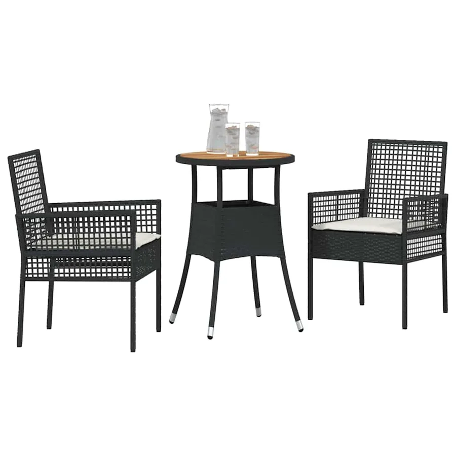 Ensemble de salle à manger pour jardin 3 pcs Noir polyrotin - 3