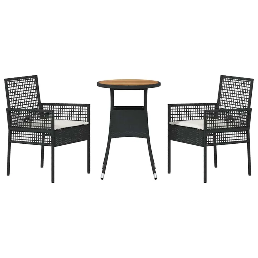 Ensemble de salle à manger pour jardin 3 pcs Noir polyrotin - 7