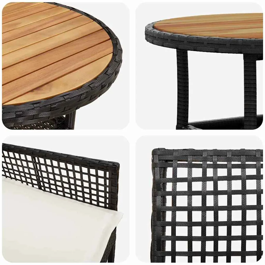 Ensemble de salle à manger pour jardin 3 pcs Noir polyrotin - 9