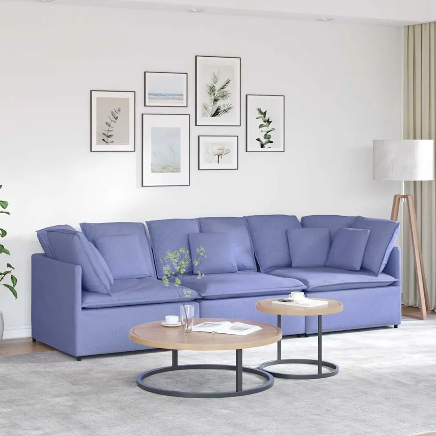 Canapé modulable avec coussins en tissu bleu jean