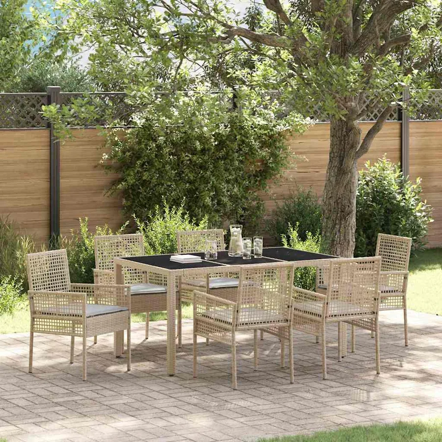 Ensemble de salle à manger pour jardin 7 pcs Beige polyrotin
