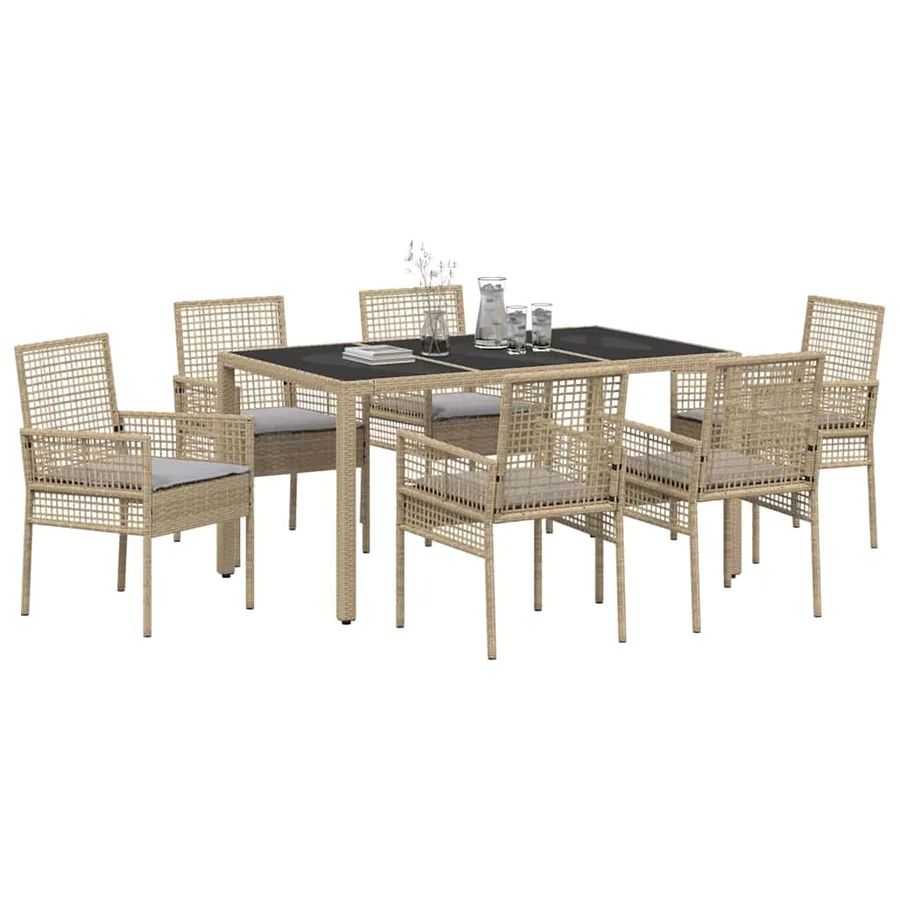 Ensemble de salle à manger pour jardin 7 pcs Beige polyrotin - 3