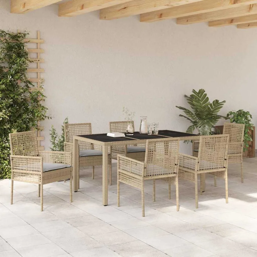 Ensemble de salle à manger pour jardin 7 pcs Beige polyrotin - 4