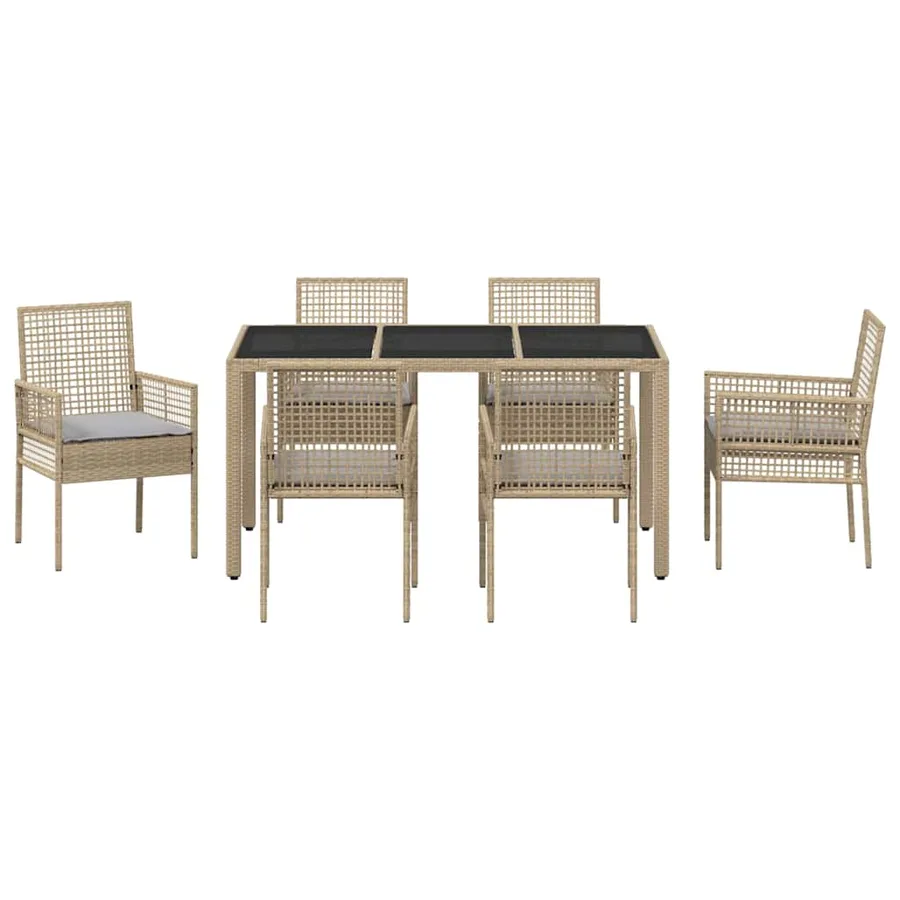 Ensemble de salle à manger pour jardin 7 pcs Beige polyrotin - 7