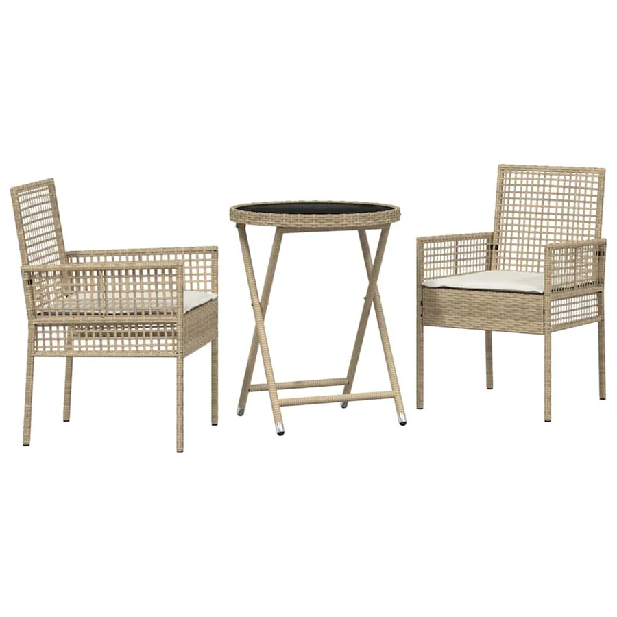 Ensemble bistro de jardin 3 pcs Beige polyrotin - 2