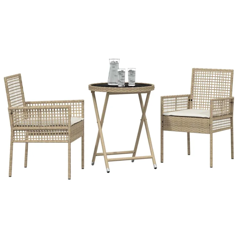 Ensemble bistro de jardin 3 pcs Beige polyrotin - 3