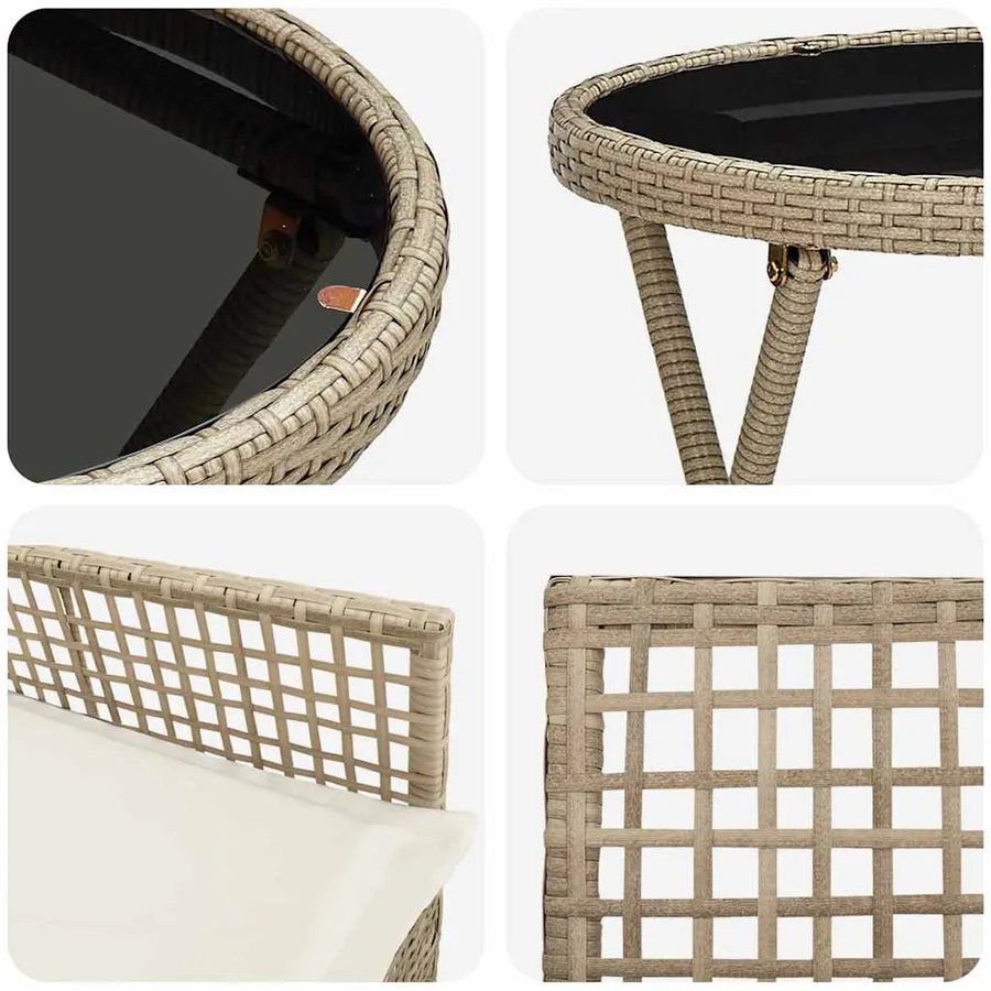 Ensemble bistro de jardin 3 pcs Beige polyrotin - 9