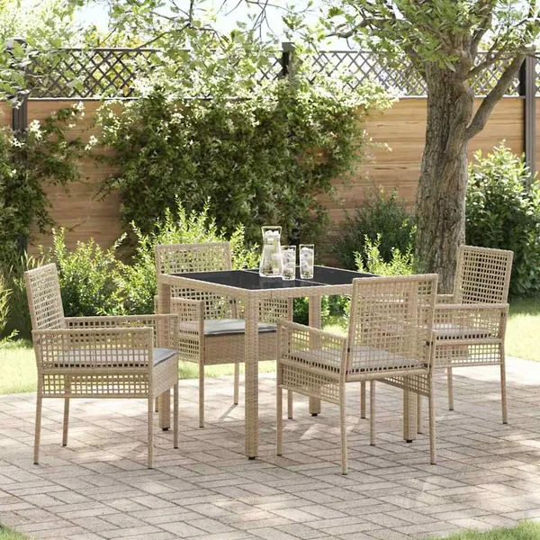 Ensemble de salle à manger pour jardin 5 pcs Beige polyrotin