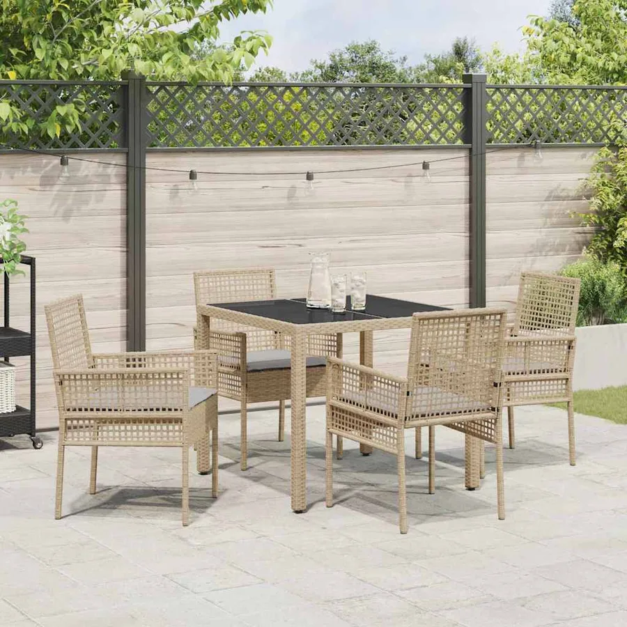 Ensemble de salle à manger pour jardin 5 pcs Beige polyrotin - 4