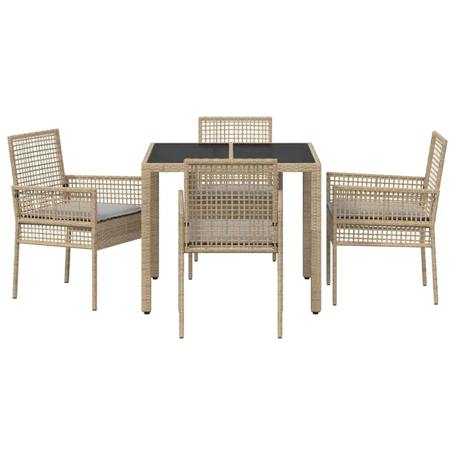 Ensemble de salle à manger pour jardin 5 pcs Beige polyrotin - 7