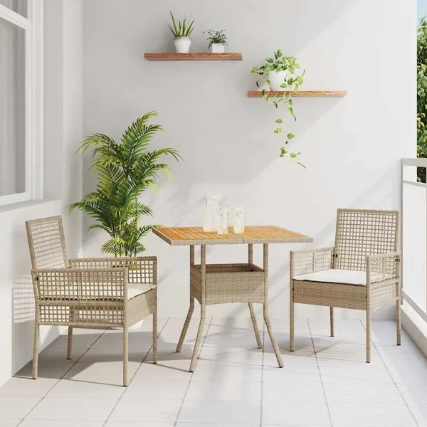 Ensemble de salle à manger pour jardin 3 pcs Beige polyrotin