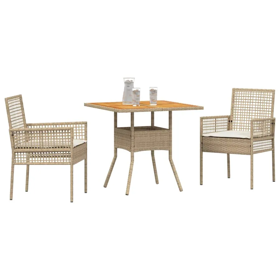 Ensemble de salle à manger pour jardin 3 pcs Beige polyrotin - 3