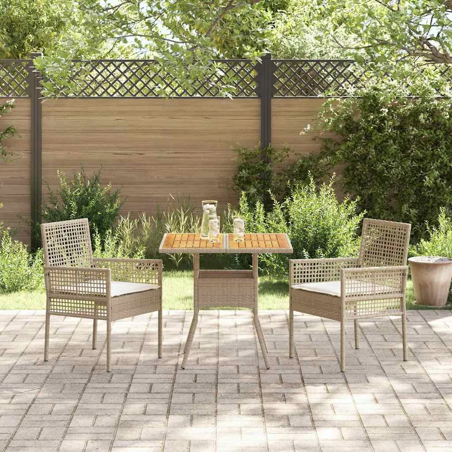 Ensemble de salle à manger pour jardin 3 pcs Beige polyrotin - 4