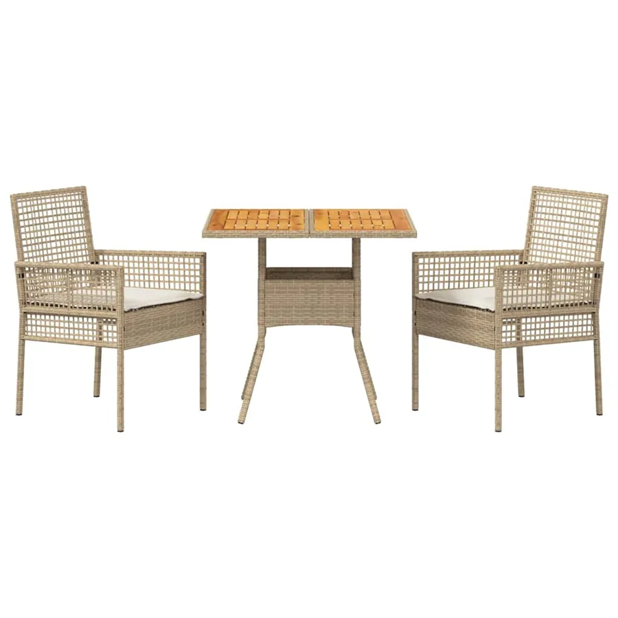Ensemble de salle à manger pour jardin 3 pcs Beige polyrotin - 7