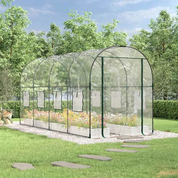 Serre Transparent 160x400x190 cm PVC et acier enduit de poudre