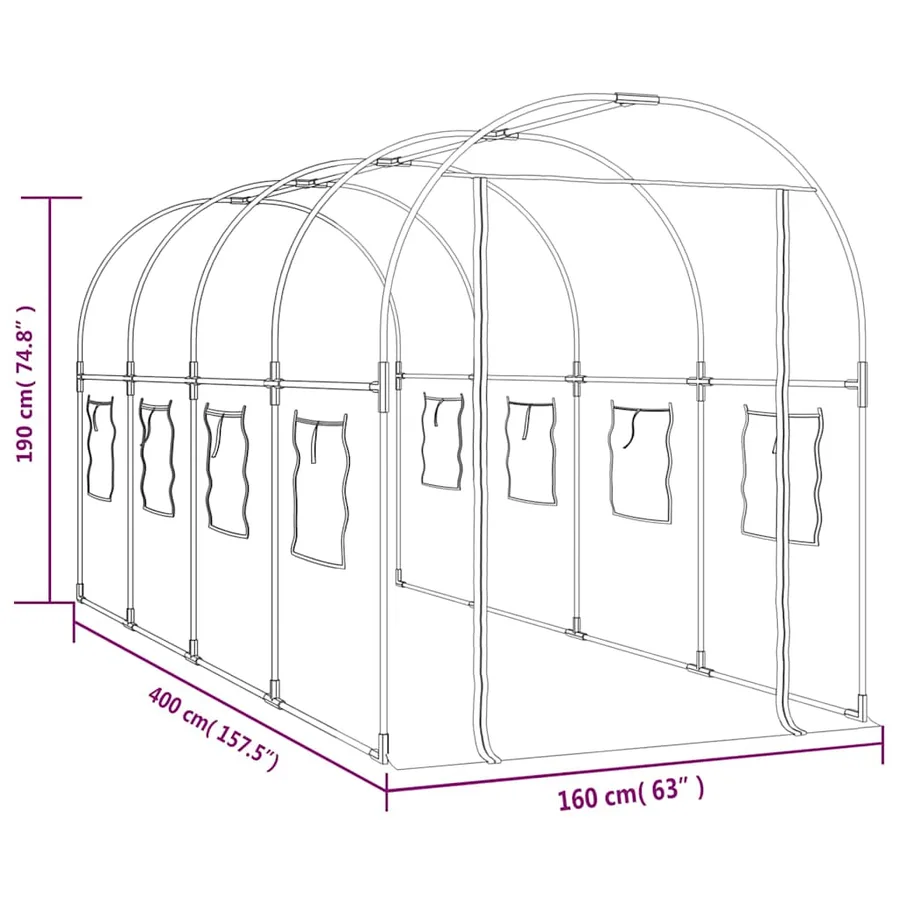 Greenhouse Transparent 160x400x190 cm PVC and powder-coated steel - 6