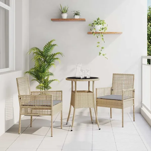 Ensemble de salle à manger pour jardin 3 pcs Beige polyrotin
