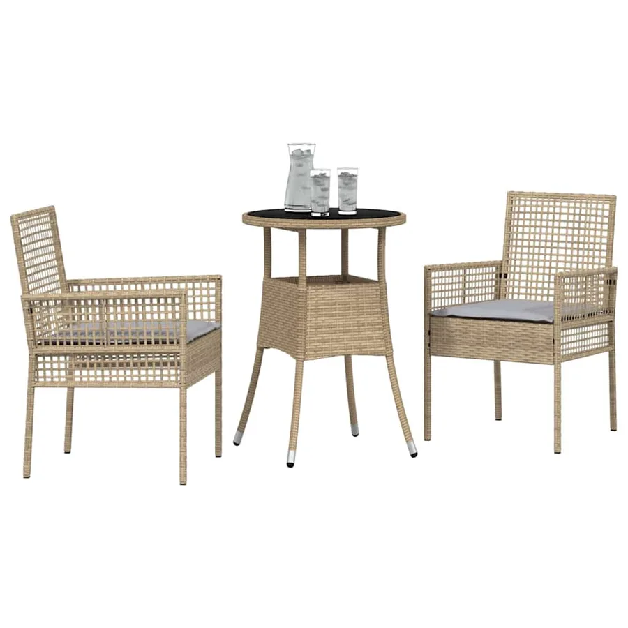 Ensemble de salle à manger pour jardin 3 pcs Beige polyrotin - 3