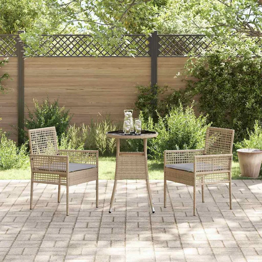 Ensemble de salle à manger pour jardin 3 pcs Beige polyrotin - 4