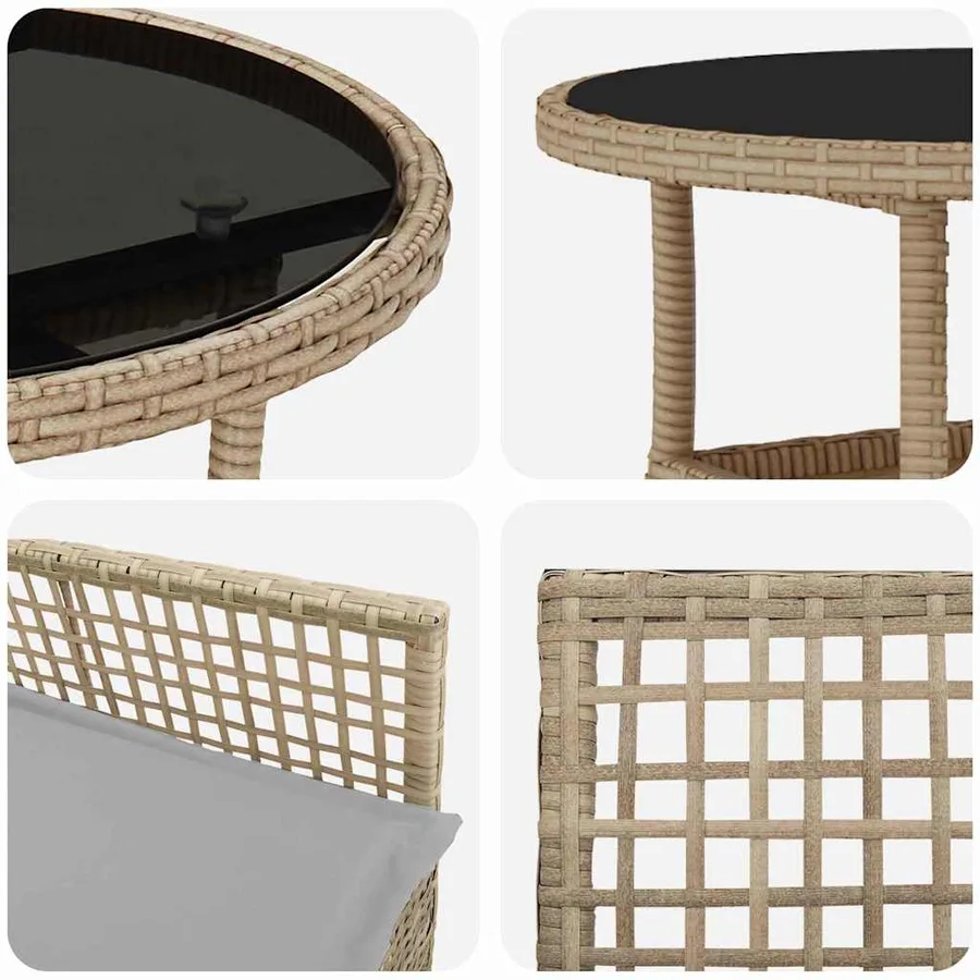 Ensemble de salle à manger pour jardin 3 pcs Beige polyrotin - 9