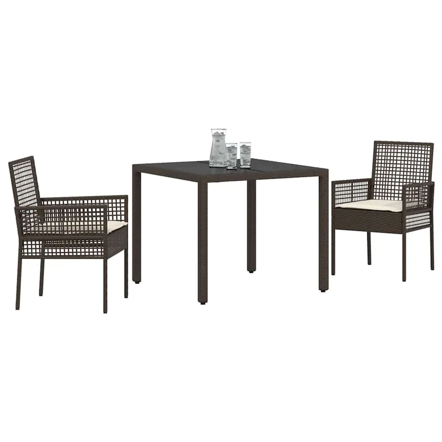 Ensemble de salle à manger pour jardin 3 pcs Marron polyrotin - 3