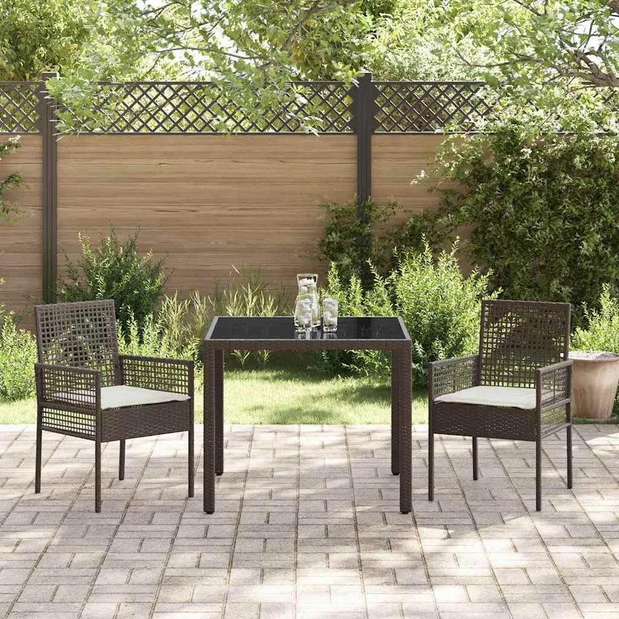 Ensemble de salle à manger pour jardin 3 pcs Marron polyrotin - 4