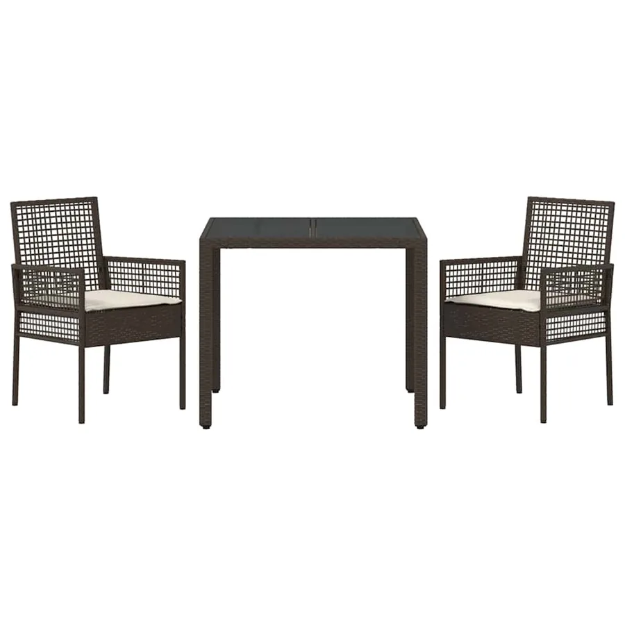 Ensemble de salle à manger pour jardin 3 pcs Marron polyrotin - 7