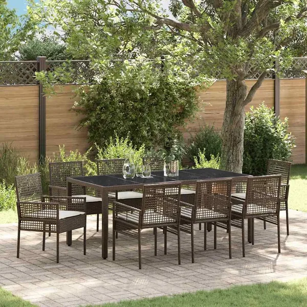 Ensemble de salle à manger pour jardin 9 pcs Marron polyrotin