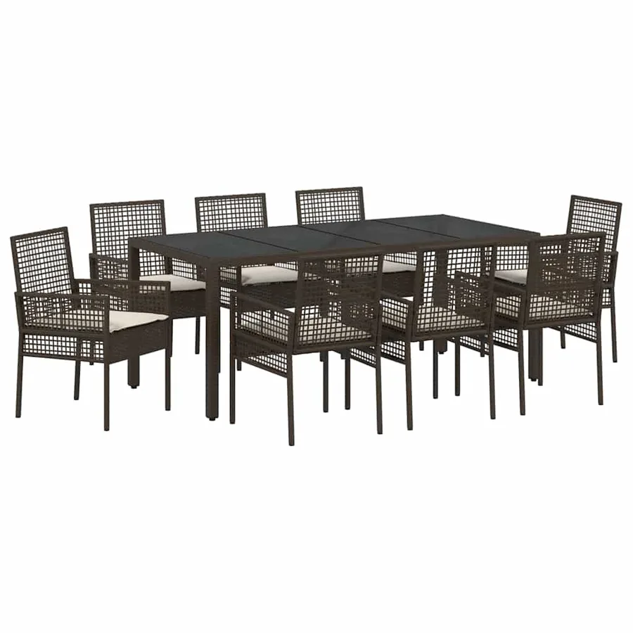 Ensemble de salle à manger pour jardin 9 pcs Marron polyrotin - 2