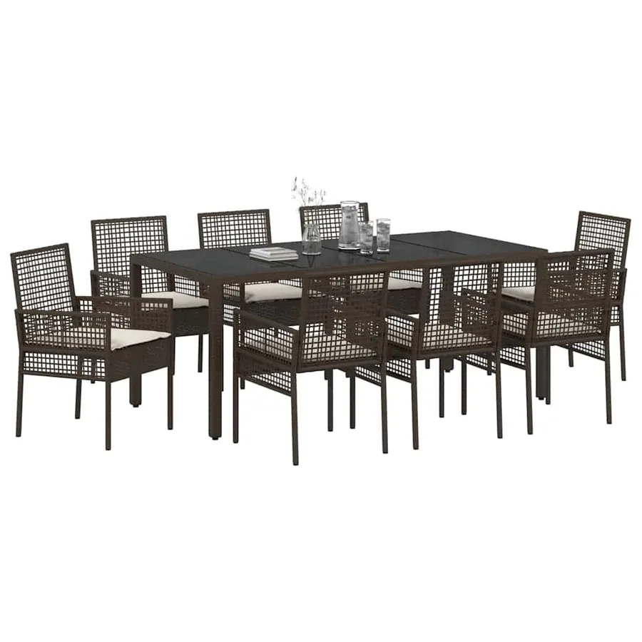 Ensemble de salle à manger pour jardin 9 pcs Marron polyrotin - 3