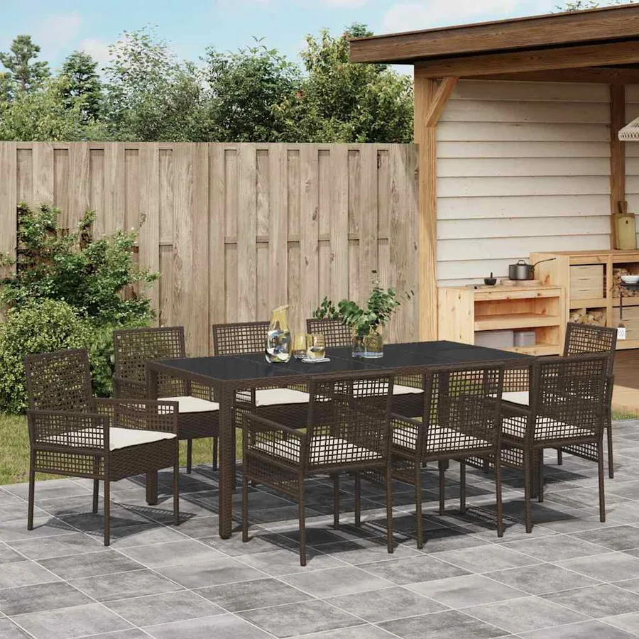 Ensemble de salle à manger pour jardin 9 pcs Marron polyrotin - 4