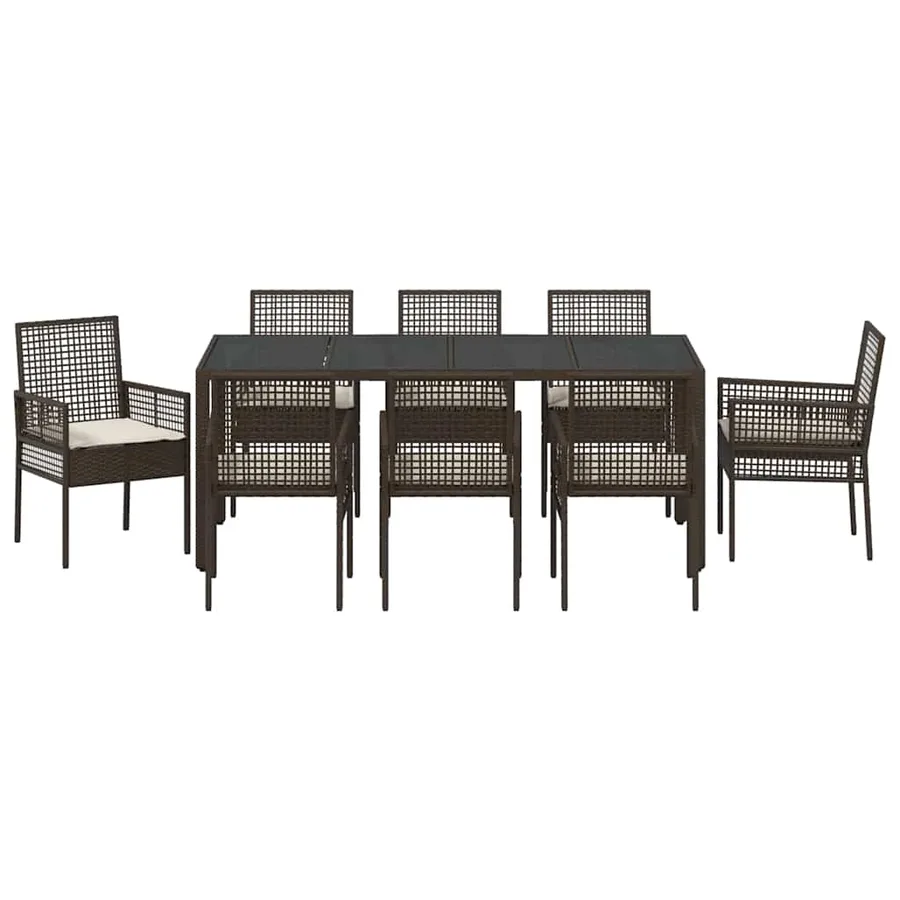Ensemble de salle à manger pour jardin 9 pcs Marron polyrotin - 7