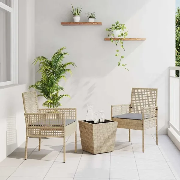 Ensemble bistro de jardin 3 pcs Beige polyrotin