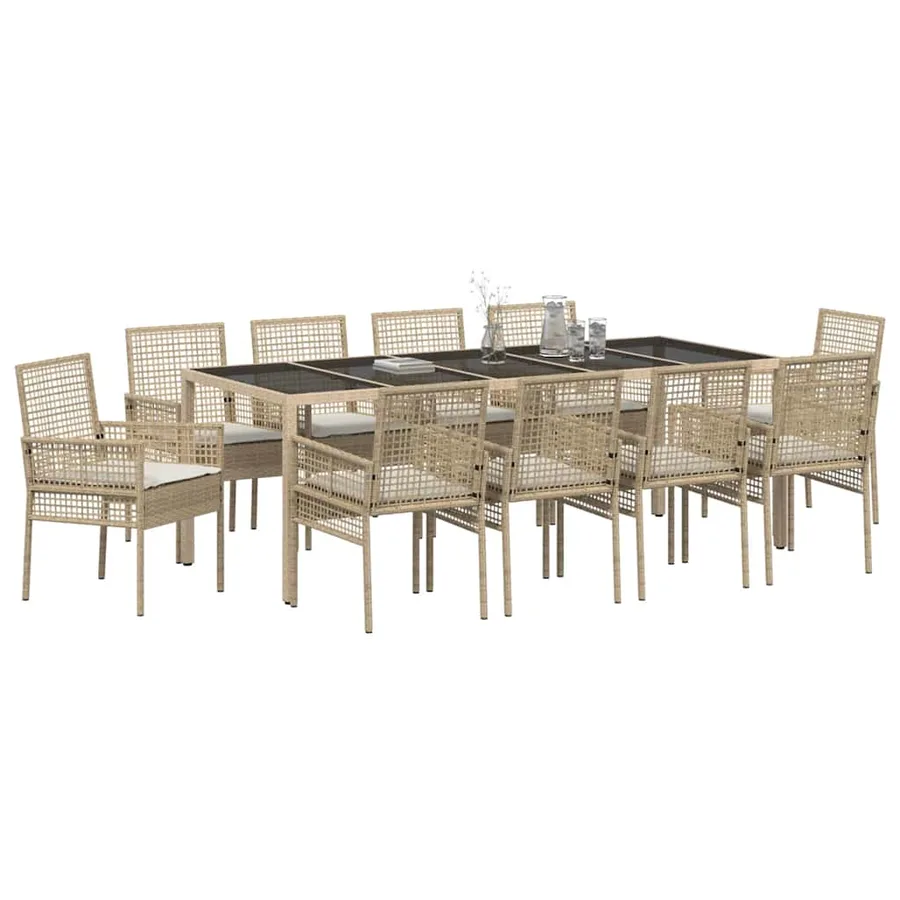 Ensemble de salle à manger pour jardin 11 pcs Beige polyrotin - 3