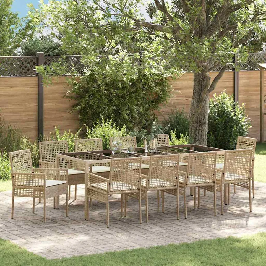 Ensemble de salle à manger pour jardin 11 pcs Beige polyrotin - 4