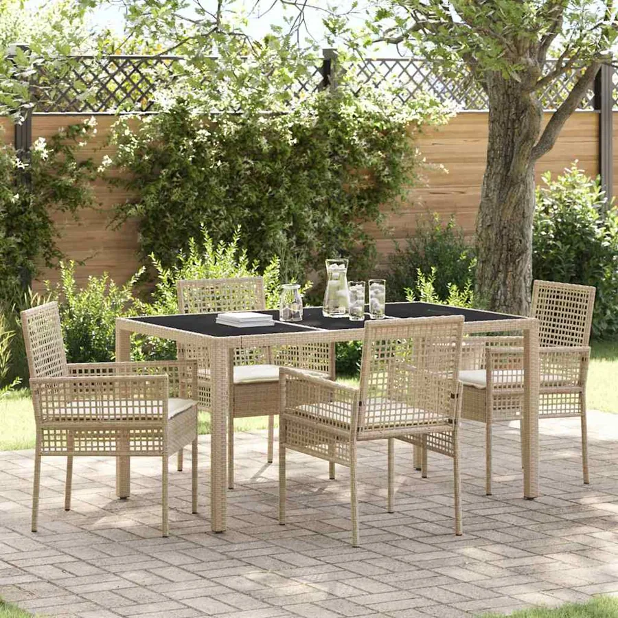 Ensemble de salle à manger pour jardin 5 pcs Beige polyrotin